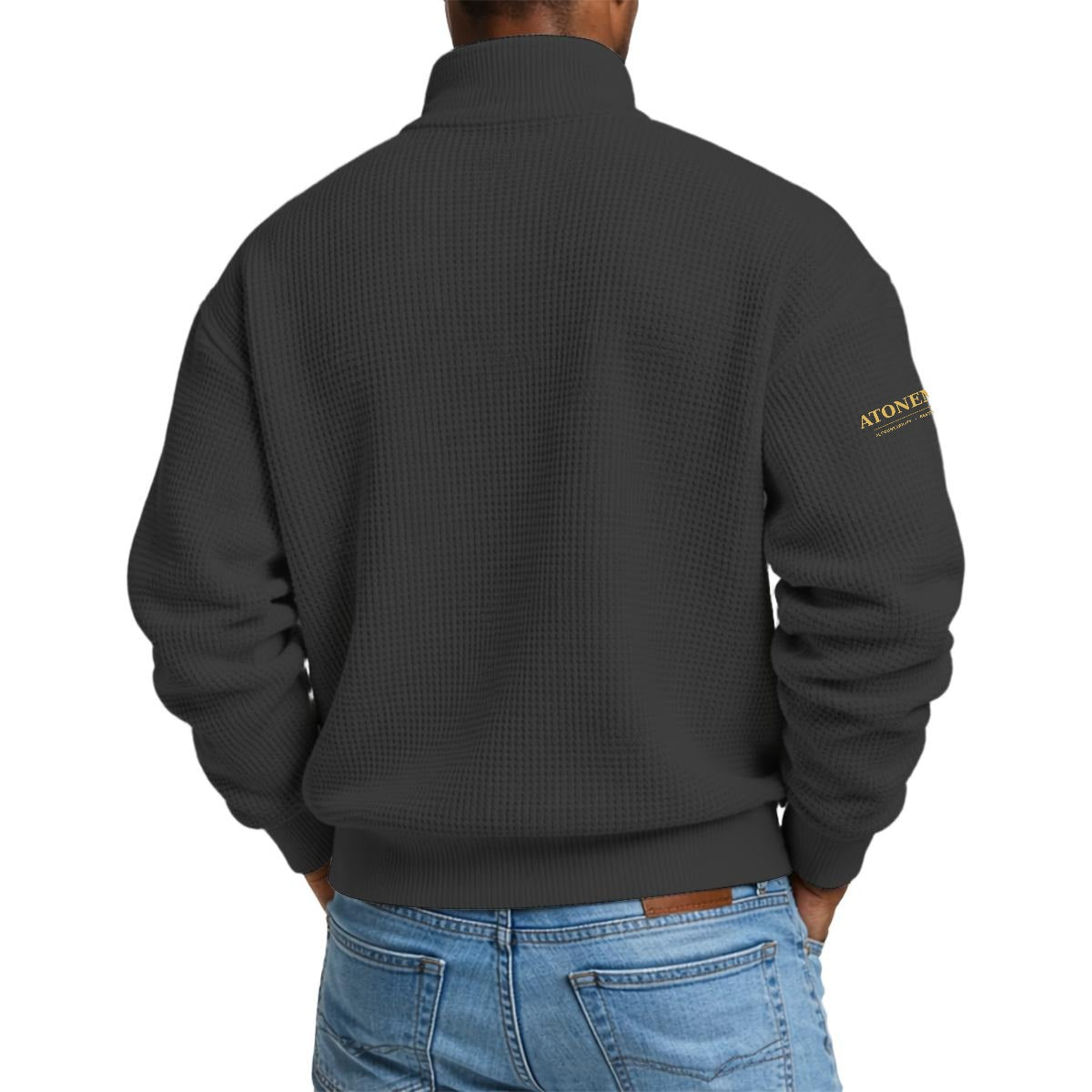 ATONEMENT Men's Waffle Knit Casual Sweatshirt With Half Zipper|DTF