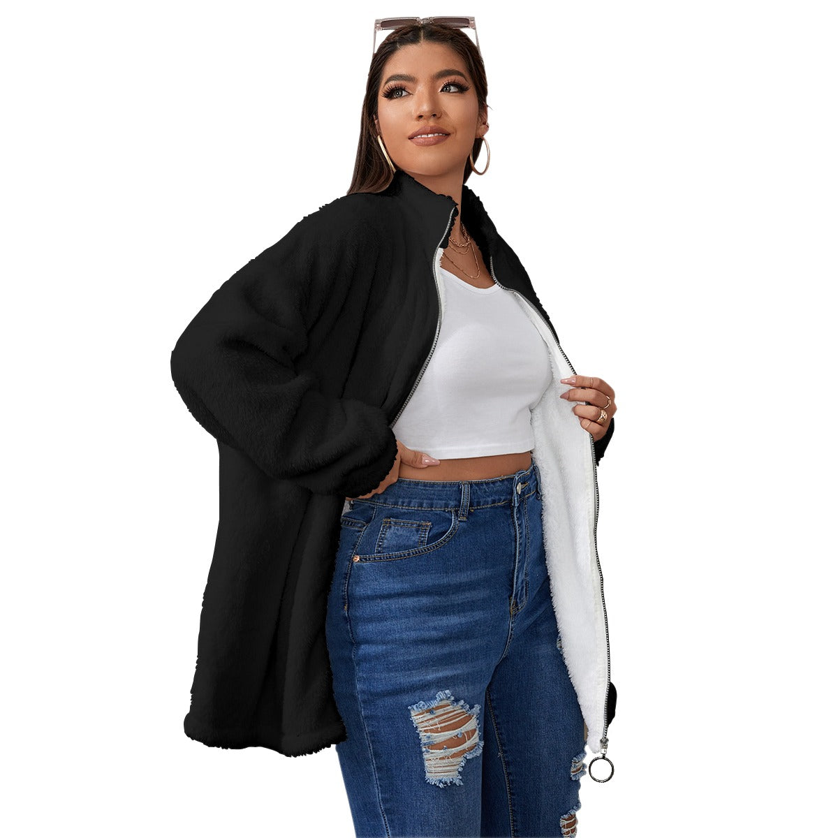 ATONEMENT™ Women's Borg Fleece Stand-Up Collar Coat — Plus Size