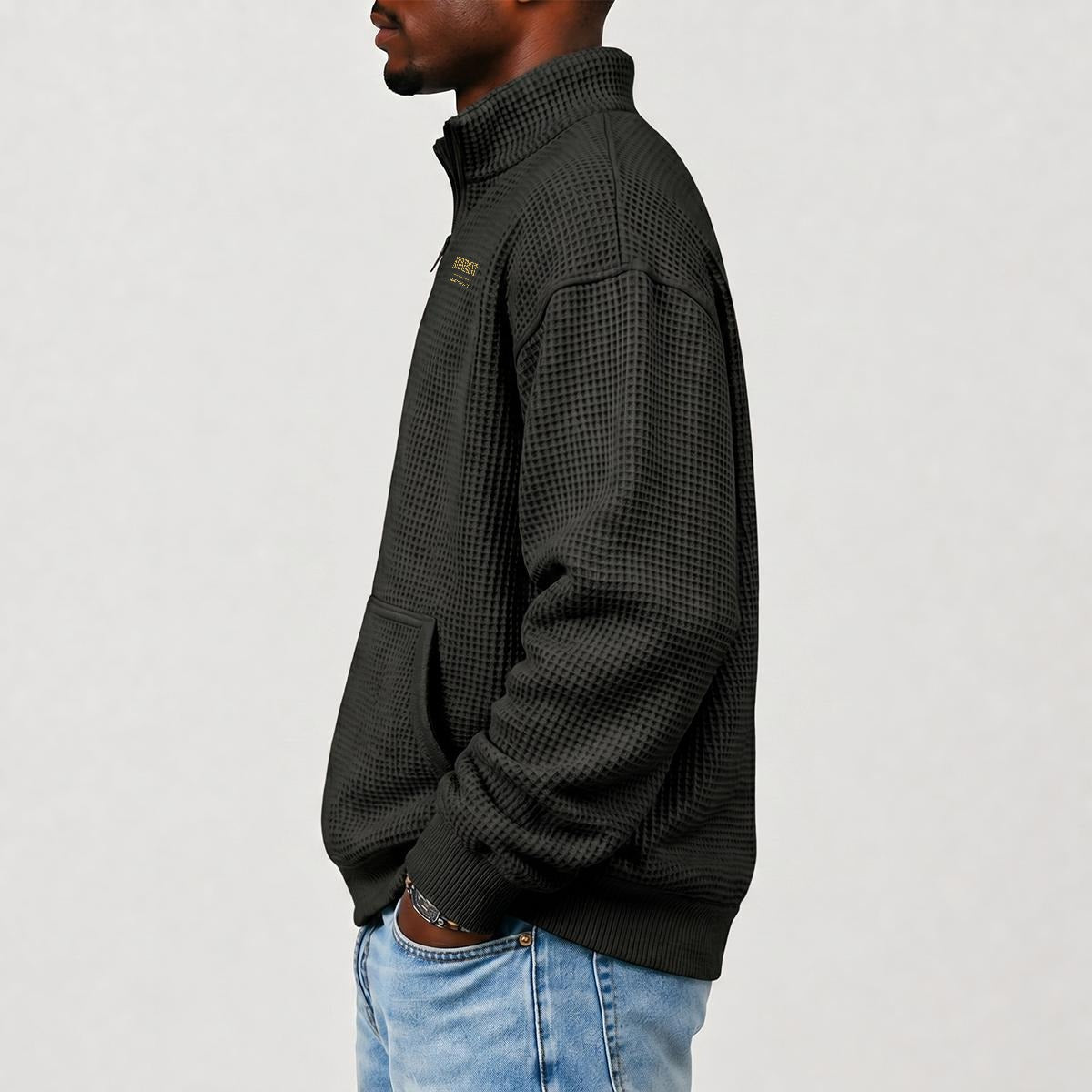 ATONEMENT Men's Waffle Knit Casual Sweatshirt With Half Zipper|DTF