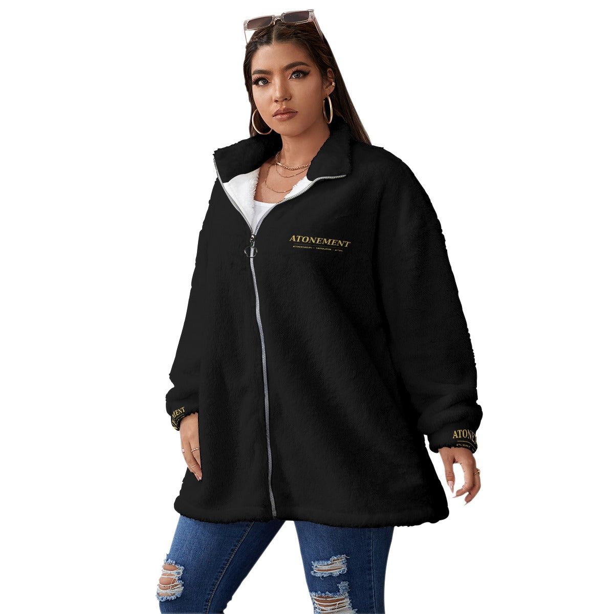 ATONEMENT™ Women's Borg Fleece Stand-Up Collar Coat — Plus Size